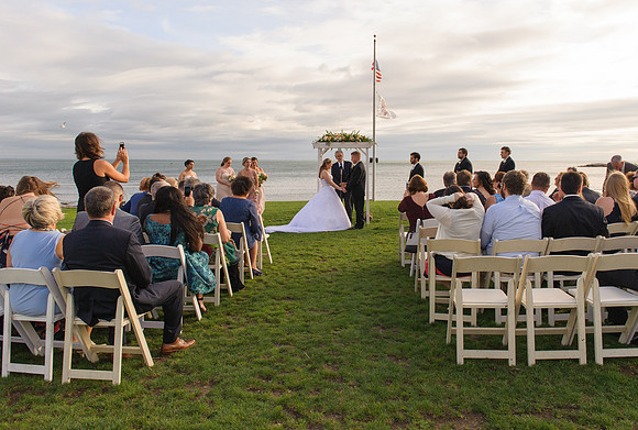 Outdoor ceremony at the beach at the Water's Edge in Westport Connecticut