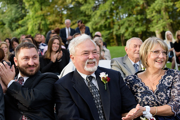 Mom and dad watching wedding ceremony at Saint Clements Castle in Portland, Connecticut