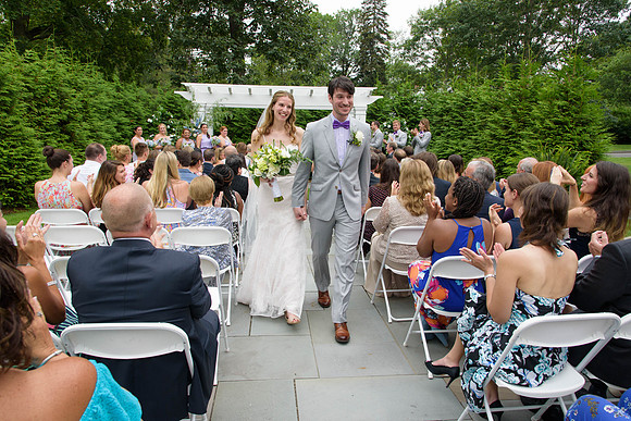 Bride and groom wedding ceremony recession, Loundsbury House, Ridgefield, Connecticut