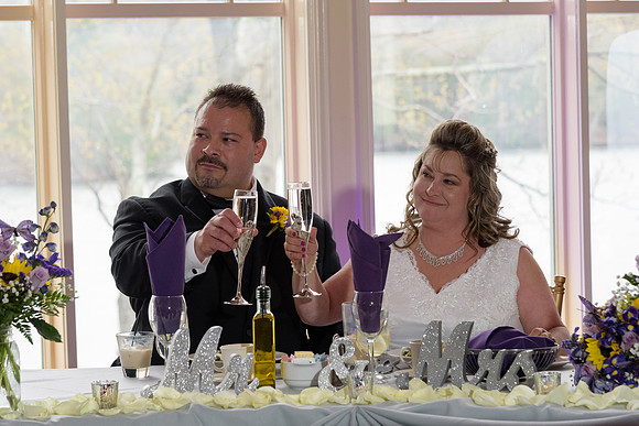 Bride and groom make a toast at the Waterview, wedding reception in Monroe, Connecticut