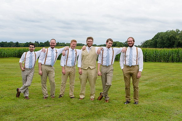 Country Groomsmen portrait in Cornfield at Rustic Wedding in Enfield Connecticut