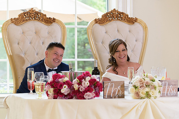 Wedding Toasts, Bride and groom at sweetheart table at Aria in Prospect, Connecticut