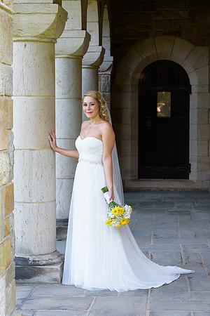 Bridal Portraits, Bride with large columsn, Carlyle Barnes Memorial Chapel, Bristol, Connecticut