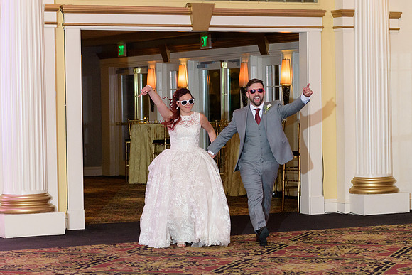 Bride and groom, wedding reception introductions at The Riverview in Simbsbury, Connecticut