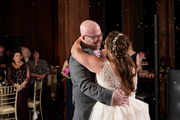 Bride and groom first dance winter wedding reception at the Heritage Hotel in Southbury, Connecticut