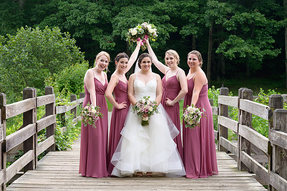 Bride and bridesmaids at Southford Falls Park, Southbury, CT
