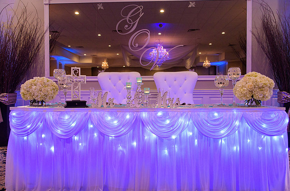 Wedding Reception Sweet Heart Table at Grand Oak Villa in Oakville CT