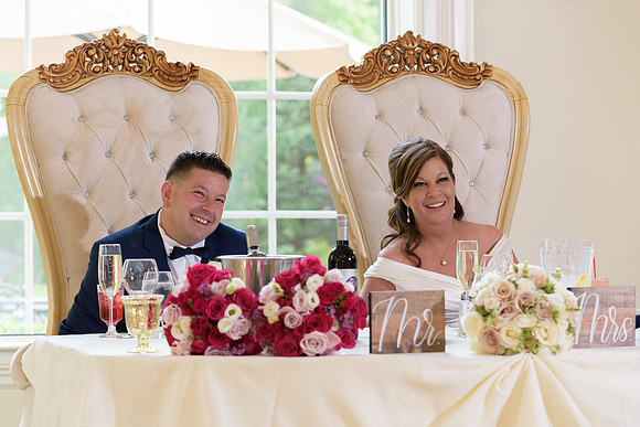 Wedding Toasts, Bride and groom at sweetheart table at Aria in Prospect, Connecticut