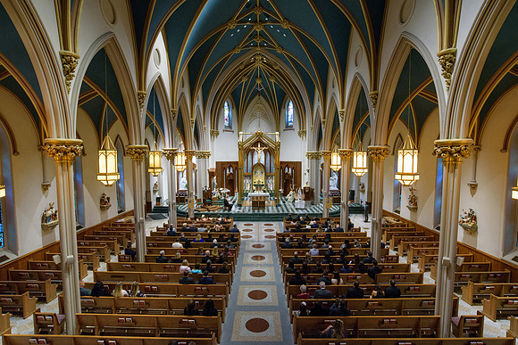Choir Loft view of Catholic Wedding Ceremony at St. Augustine Church in Bridgeport Connecticut