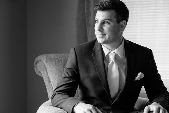 Groom prep photos in classic black and white