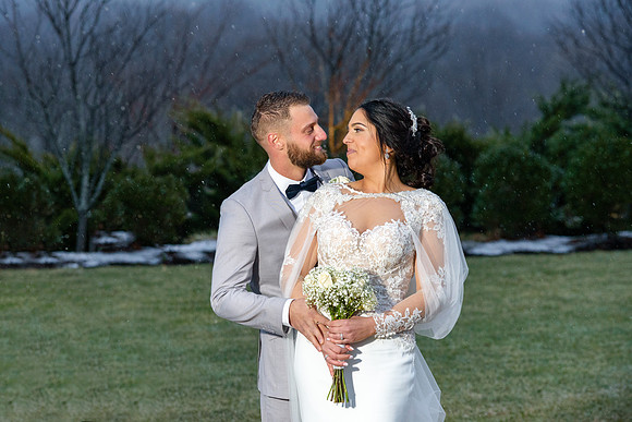 Aria Wedding Portraits in Prospect Connecticut with gentle falling snow