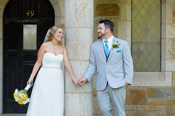 Bride and groom wedding photos at Carlyle Barnes Memorial Chapel, Bristol, Connecticut