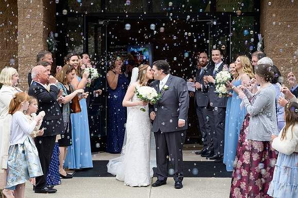 Bubble Exit Catholic Church Wedding Ceremony