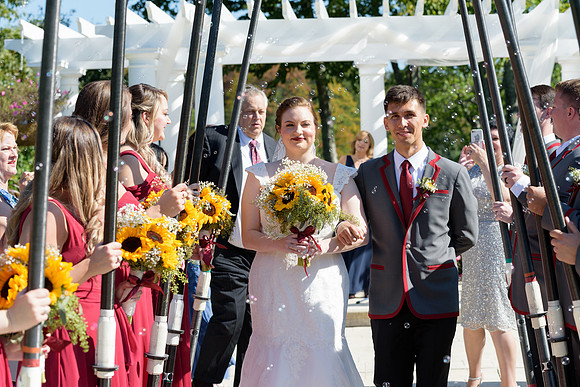 Groom and bride wedding ceremony recession at The Waterview in Monroe, Connecticut
