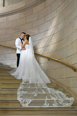 Bride and groom wedding portraits at Hartford City Hall in Hartford, Connecticut